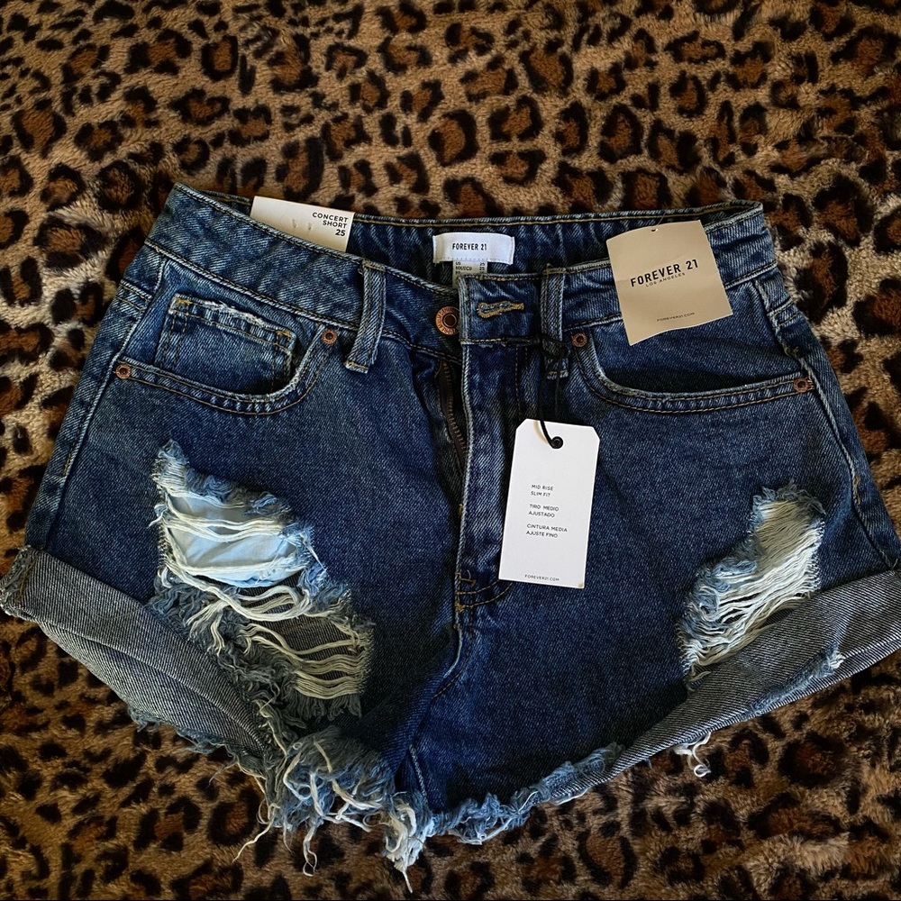 Forever 21 “Concert” shorts, distressed light wash, mid rise